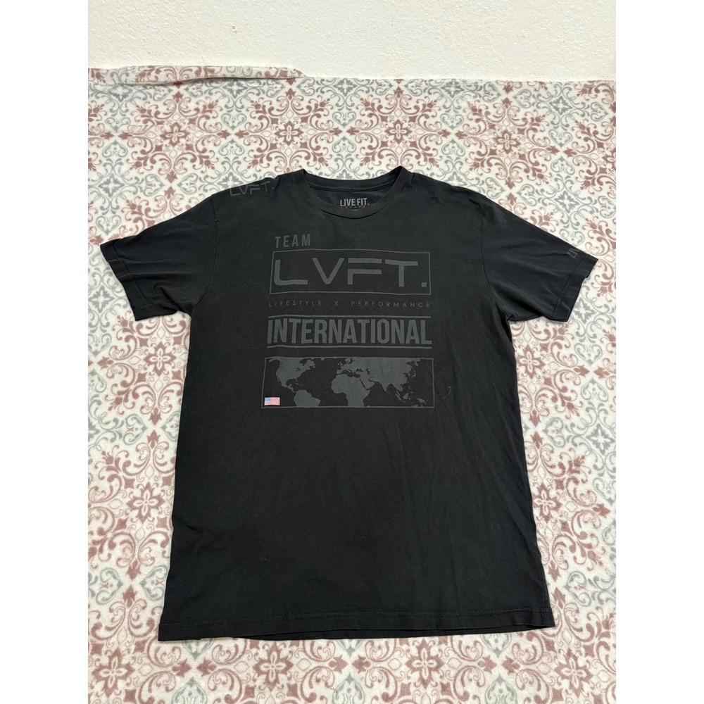 Live Fit Apparel Team LVFT International Graphic T-Shirt Mens Large Black Gym Te